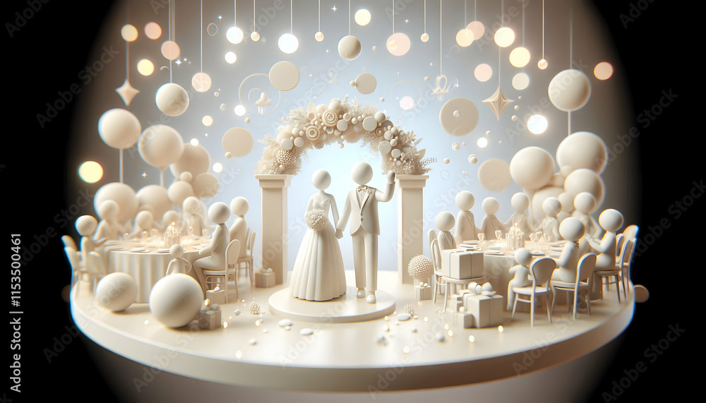 Poster 3d bokeh wedding reception concept as a beautiful wedding reception scene with soft bokeh lighting a