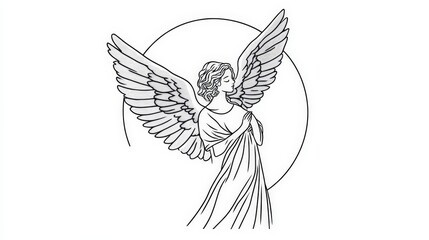 Obraz premium Serene Angel with Outstretched Wings and Flowing Garment Illustration
