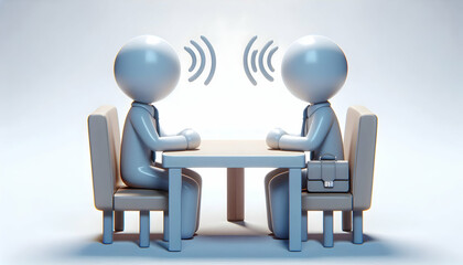 3D Colleagues Practicing Mindful Listening in Meeting Room Icon