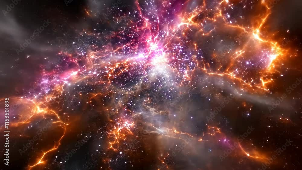 Poster galactic explosion reveals vibrant colors and intricate patterns in deep space at the edge of a dist