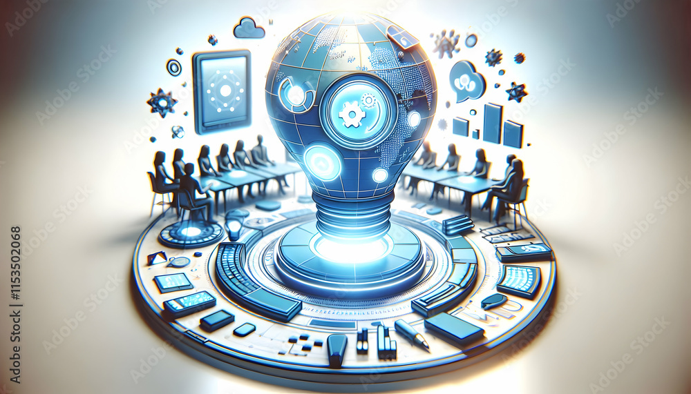 Aufkleber 3d futuristic macro brainstorming interfaces touchscreens high-tech team creativity