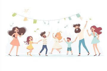 Fototapeta premium A happy family celebrating together in a festive outdoor setting, full of laughter and joy, surrounded by colorful decorations and bright weather.