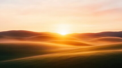 Obraz premium Serene Sunrise Over Rolling Hills and Soft Fog