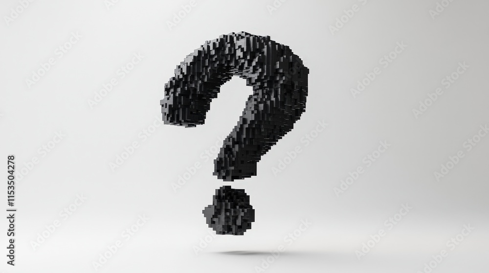Poster black pixelated question mark on light background for conceptual use