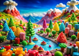 Macro Fantasy Candy Landscape: Gummy Mountains & Lollipop Forest