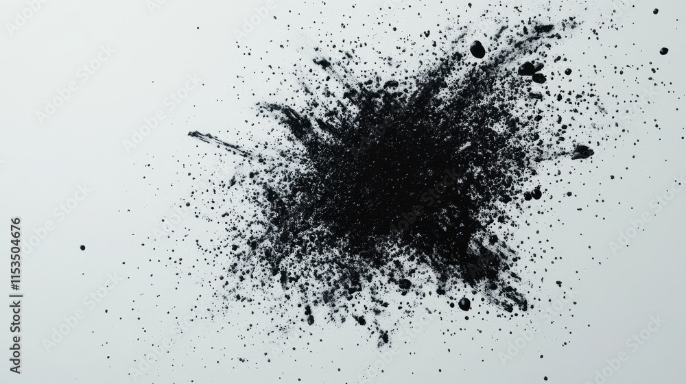 Poster a black ink splatter on a light background, showcasing abstract art and creating a dynamic visual im