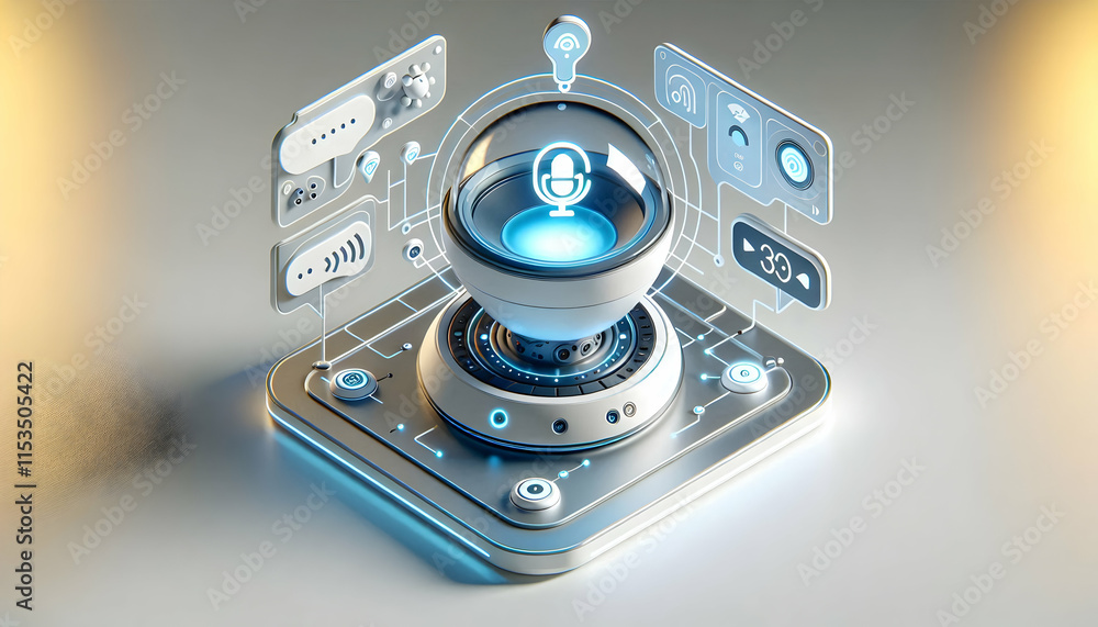 Poster futuristic 3d smart lighting system close up with voice control and copy space
