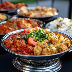 Colorful Indian Cuisine Platter with Aromatic Dishes