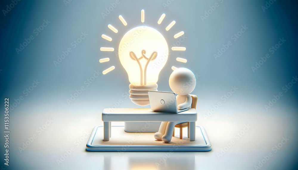 Aufkleber 3d macro shot of a light bulb glowing above a desk concept as a macro shot of a glowing light bulb a