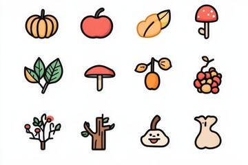 Colorful Illustrations of Seasonal Fruits and Vegetables in Icons