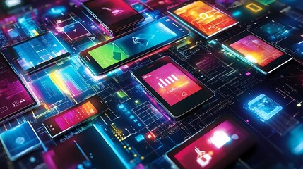 illustration interconnected smartphones tablets for showcasing a futuristic digital world brimming data technology concept.
