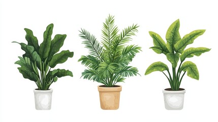 Fototapeta premium Collection of Fresh Indoor Plants in Elegant Pots for Decor