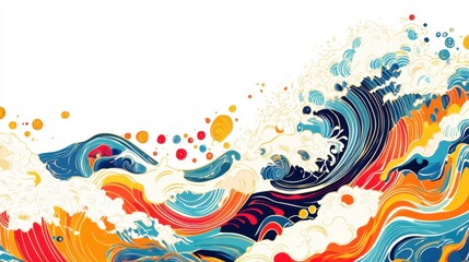 A vibrant wave design featuring swirling colors and dynamic patterns, evoking a sense of movement and energy.