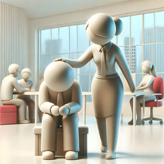 3D Reality Compassionate Leadership Concept: Leader Supporting Team Member in Modern Office Environment