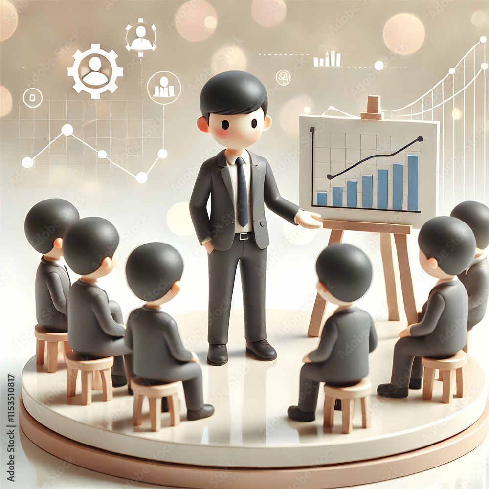 Aufkleber 3d manager presenting graph with soft bokeh background for business leadership