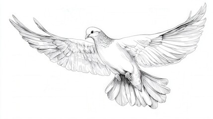 Obraz premium Hand-Drawn Sketch of a Flying Bird with Detailed Wing Features