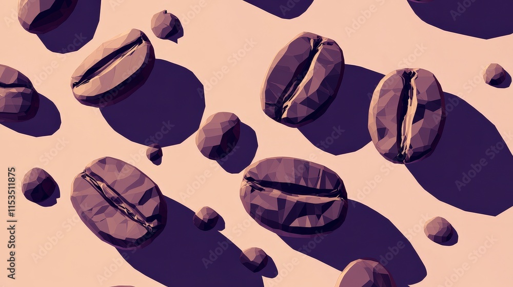 Poster geometric coffee beans pattern with shadows on light background