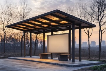 Modern Park Shelter at Sunset