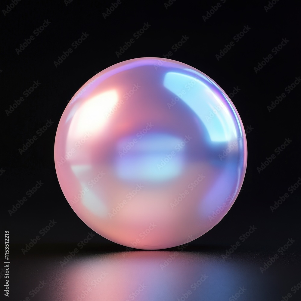 Poster glowing iridescent bubble with soft reflections on dark background