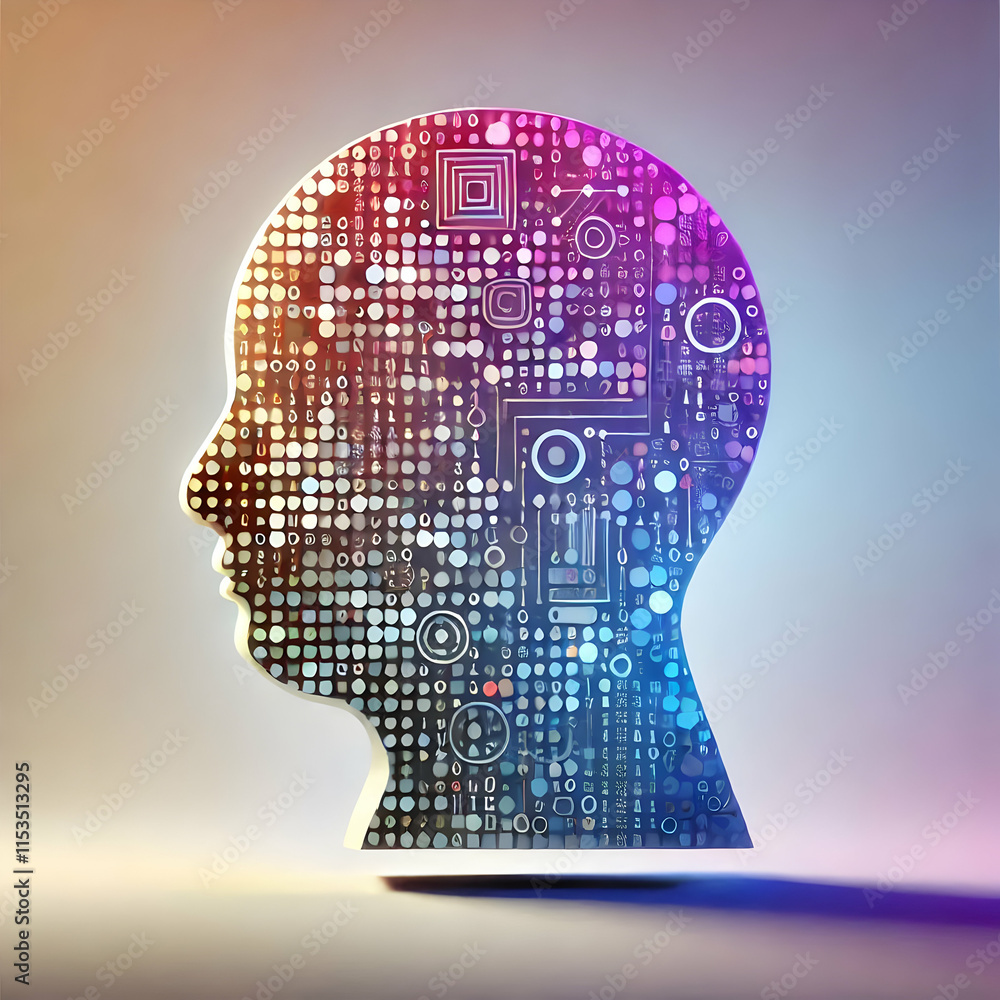Poster 3d digital code profile silhouette gradient background technology integration