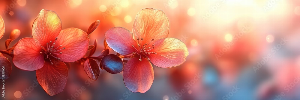 Poster vibrant floral elements enhance abstract gradient background with soft glows and colors