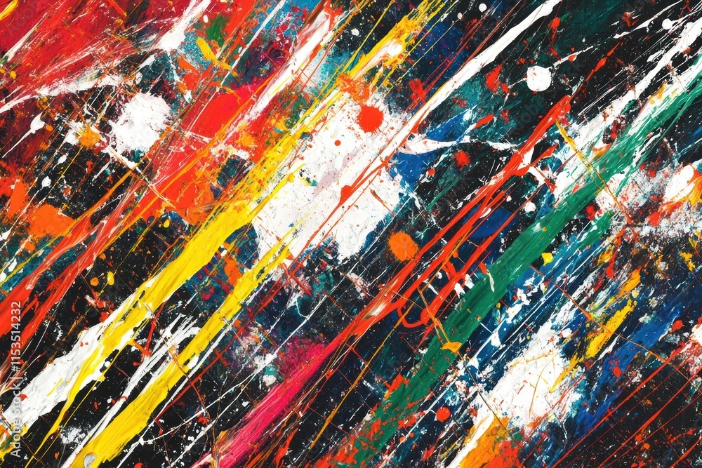 Poster vibrant abstract paint texture with dynamic streaks in contrasting colors and patterns