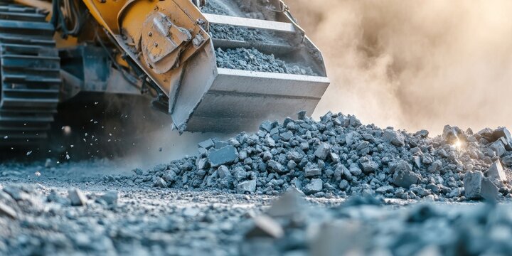 Crusher machine in action, effectively processing reinforced concrete. This machine with crusher technology is designed for efficient handling of reinforced concrete materials.