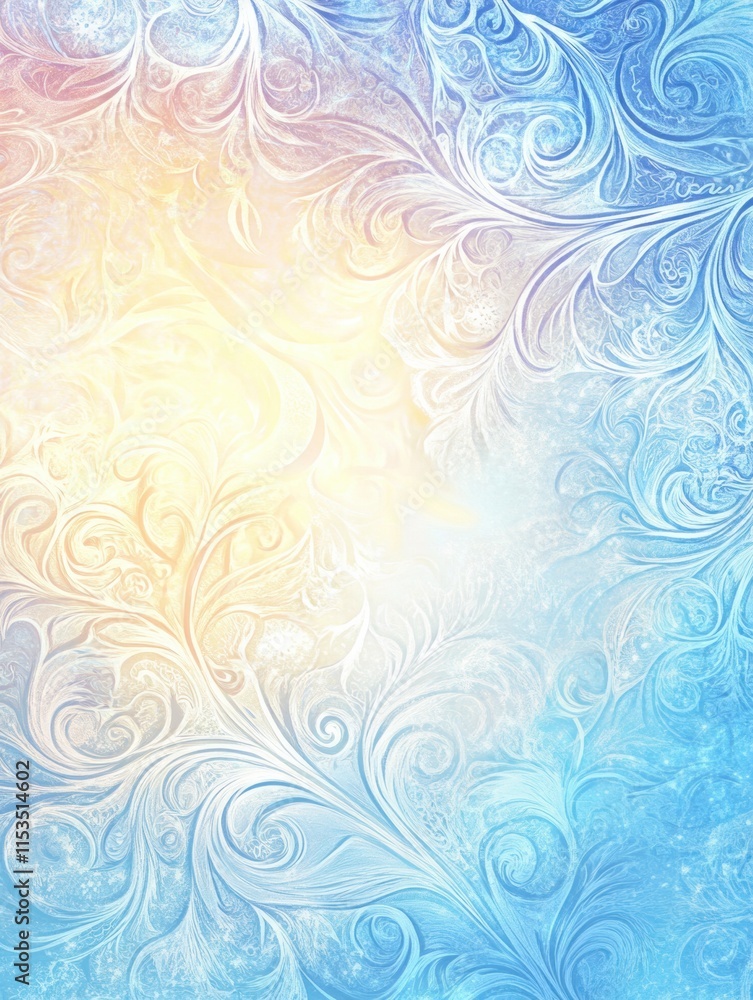 Poster frost patterns create intricate winter designs on glass during a cold morning light. generative ai