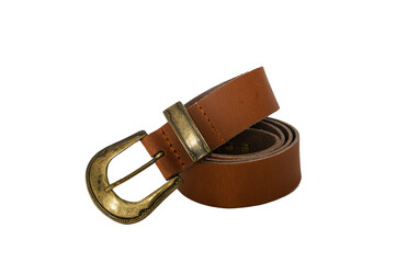 Women's western belt with buckle with floral motifs isolated on white background.