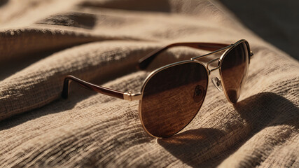 Cose up of light brown sunglasses for beach