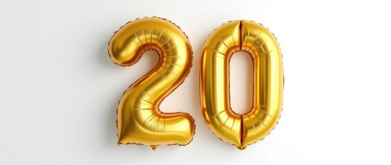 Golden Number Balloons Against a Minimal White Background in High Resolution