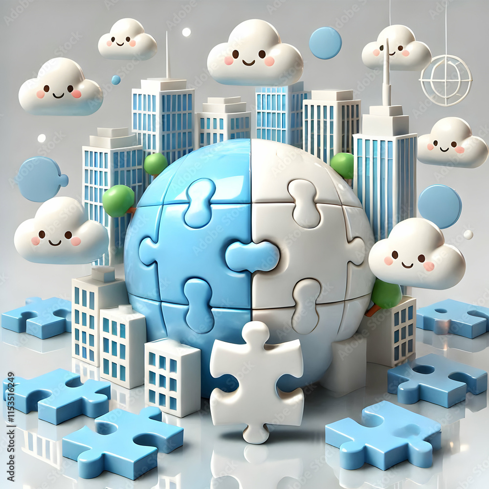 Poster 3d glossy background with puzzle pieces coming together concept as a glossy background with puzzle p