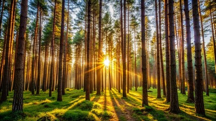 Fototapeta premium Majestic Pine Forest: Serene Background of Tall Evergreen Trees