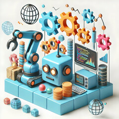 3D Concept of Pandemic-Driven Automation in Japan's Manufacturing Plants with Robots and Engineers in Futuristic Environment