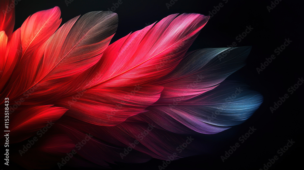 Poster soft, velvety feathers unfold in a mesmerizing gradient from deep black to rich red, creating a stun