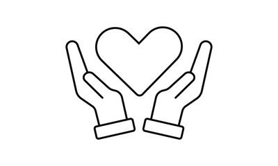 Outline Icon Hands Hugging Heart Symbol in Which Sign Person. Vector EPS 10