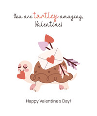 Valentines Day Greeting Card with Cute Turtle.