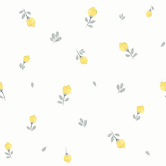 Vector illustration. Seamless Ditsy floral pattern of delicate small yellow flowers on a light background. Liberty Floral pattern, field of flowers, print for fabric, textile, wallpaper