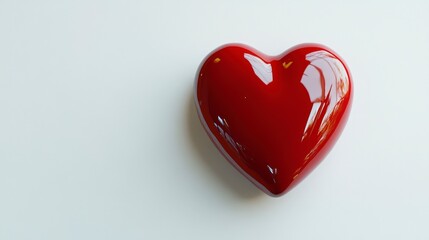 Glossy Red Heart Shape on White Background for Romantic Themes