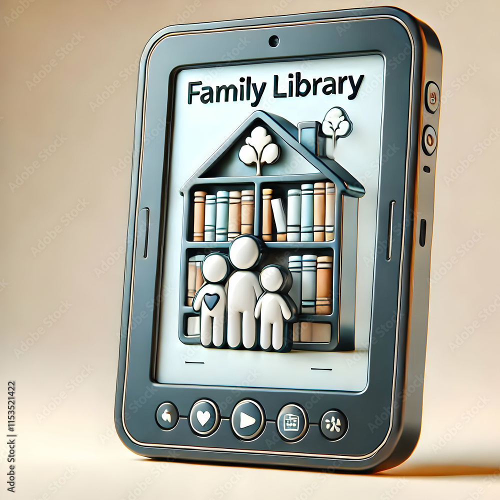 Poster 3d glossy e-reader device family library screen concept high resolution image