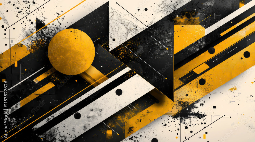 Aufkleber geometric shapes and lines create a striking visual impact with a bold blend of black, yellow, and w