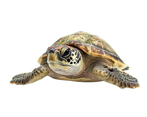 Fototapeta premium realistic green sea turtle resting on sandy ocean floor, showcasing intricate shell patterns and textures. This serene creature embodies beauty of marine life