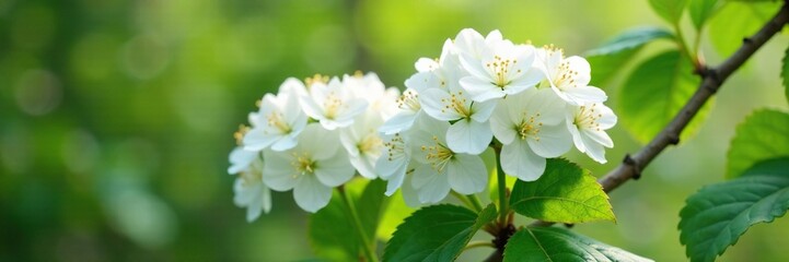 Fototapeta premium Large white Sambucus nigra umbrella flowers blooming on a deciduous tree branch, white flowers, umbrella shape