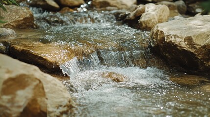 Rocks in a stream complement the serene scene of smooth flowing water, creating a tranquil atmosphere where rocks and water harmoniously blend in nature s beauty.