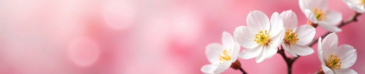 Obraz premium Delicate white flowers with yellow centers on a soft pink floral background, spring, petals
