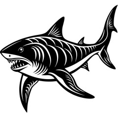 Tiger Shark Silhouette On White Background 