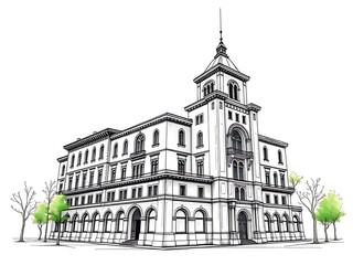 Fototapeta premium Elegant Building Sketch: Detailed Architectural Illustration. AI Generated