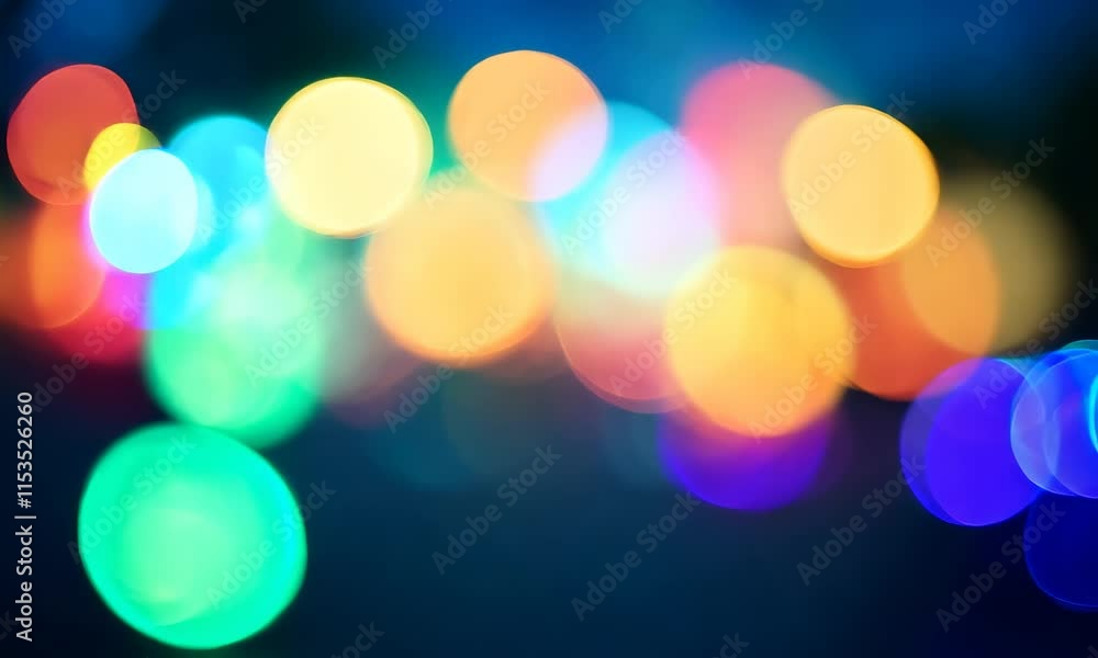 Poster a vibrant, abstract background featuring blurred colorful lights in various shapes and sizes, creati