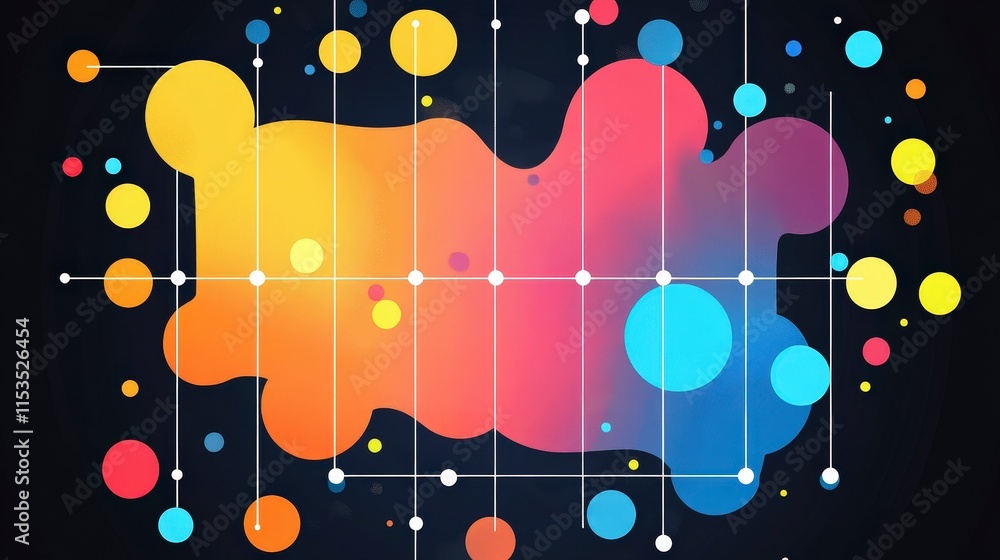 Poster abstract colorful design with shapes and grid background elements