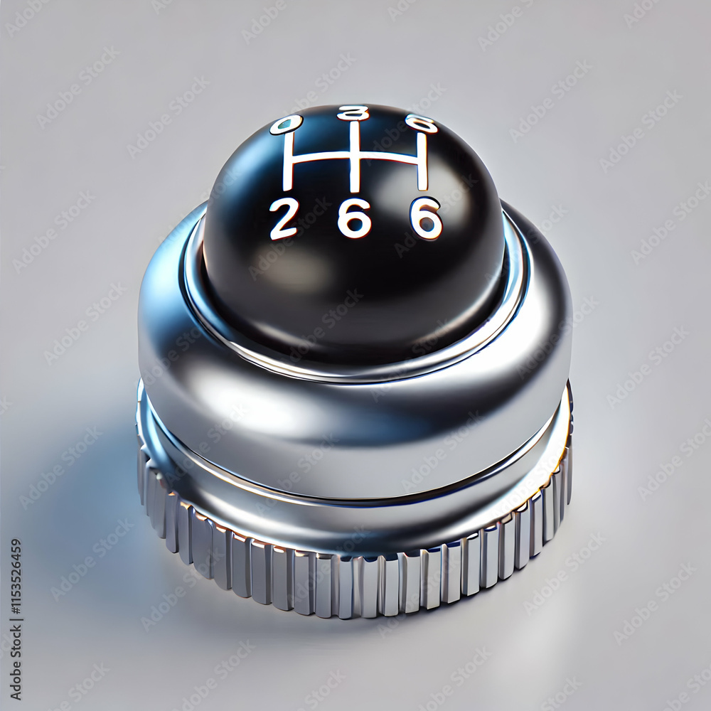Poster close up glossy gear shift knob 3d icon on plain background with copy space for driving control and 